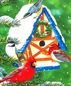 Snow Christmas Birds House paint by number