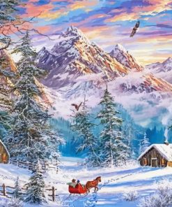 Snow Winter Mountains Farm paint by number