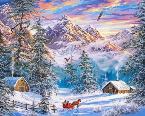 Snow Winter Mountains Farm paint by number