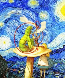 Starry Night Alice In Wonderland Smoking Caterpillar paint by number