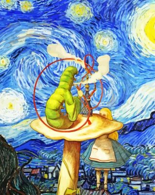 Starry Night Alice In Wonderland Smoking Caterpillar paint by number