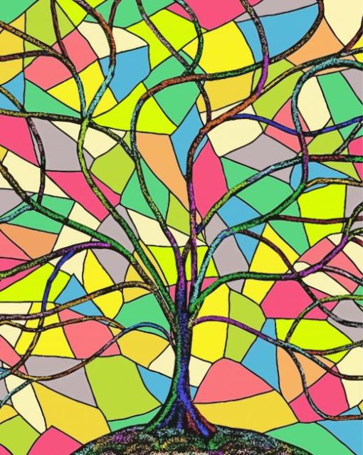 The Stained Glass Colorful Tree paint by number