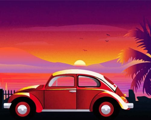 VW Car Sunset Illustration Paint by number