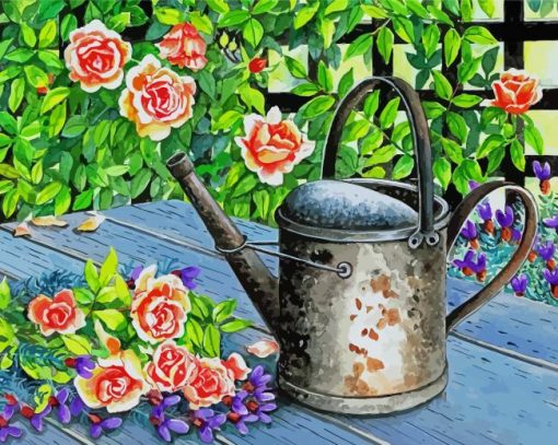 Watering Can With Flowers Art paint by number