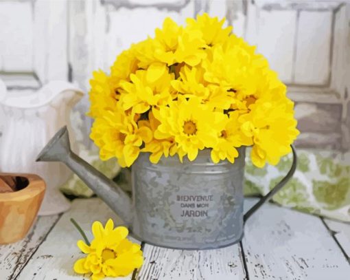 Watering Can With Yellow Flowers Paint by number