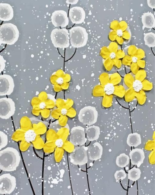 Yellow Grey White Flowers paint by number