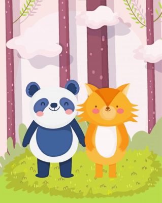 Aesthetic Panda And Fox Art paint by number