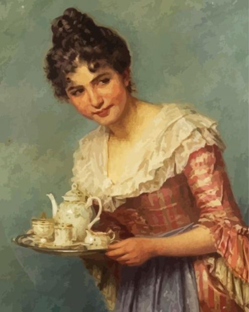 Aesthetic Woman Drinking Tea paint by number