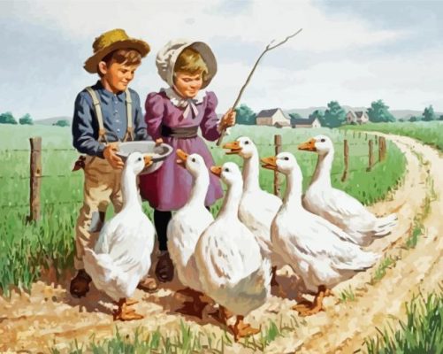 Boy And Girl And Ducks paint by number