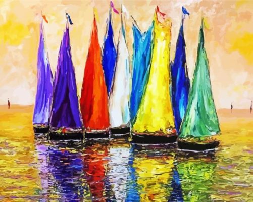 Colorful Sailboats Art paint by number