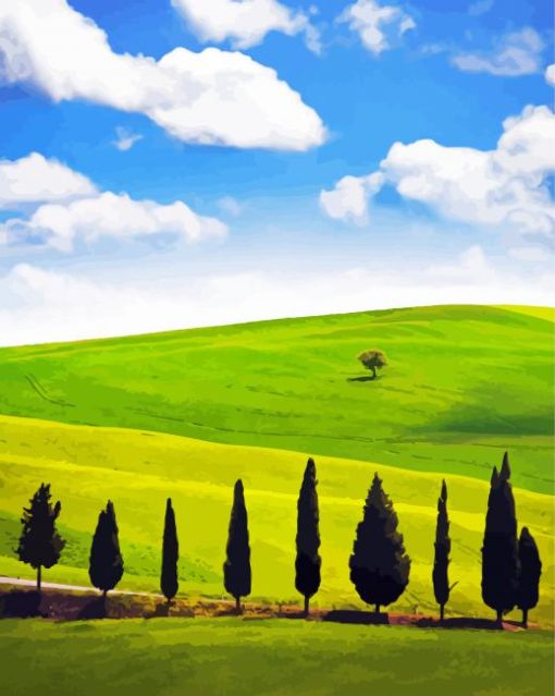 Cypress Trees Landscape paint by number