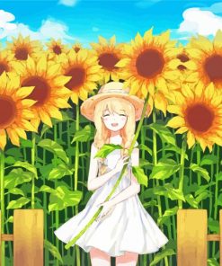 Girl In Sunflower Field Paint by number