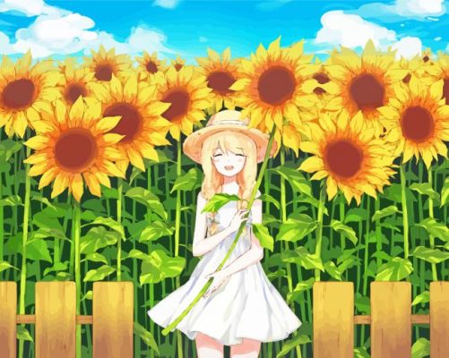 Girl In Sunflower Field Paint by number