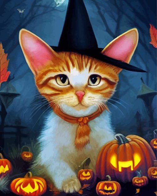 Halloween Cat Witch Art Paint by number