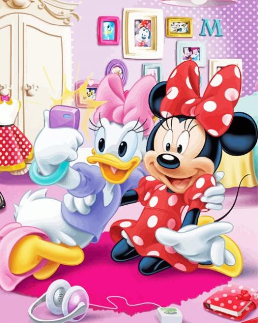 Minnie Mouse And Daisy Taking Selfie paint by number