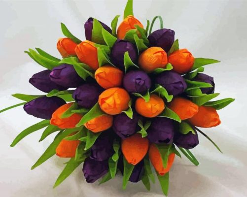 Orange And Purple Tulips Bouquet paint by number