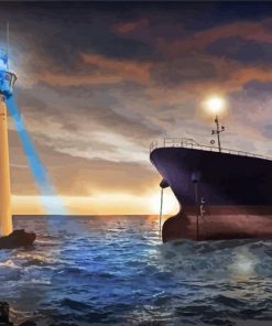Seascape Ship Lighthouse paint by number