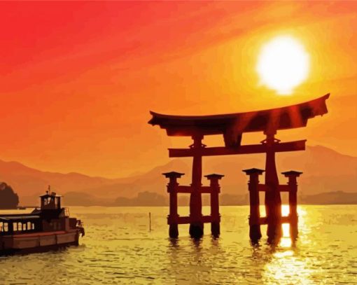 Sunset View Of Torii Gate paint by number