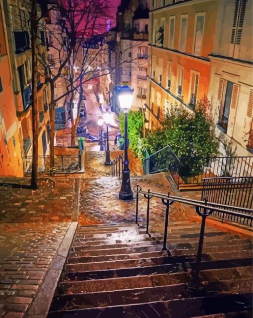 Montmartre Paris At Night paint by number