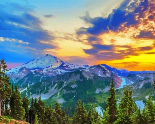 North Cascades At Sunset paint by number