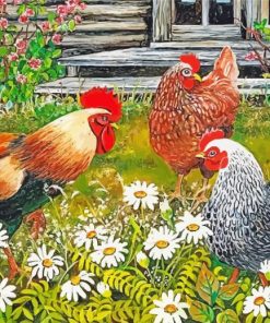 Roosters Flowers paint by number