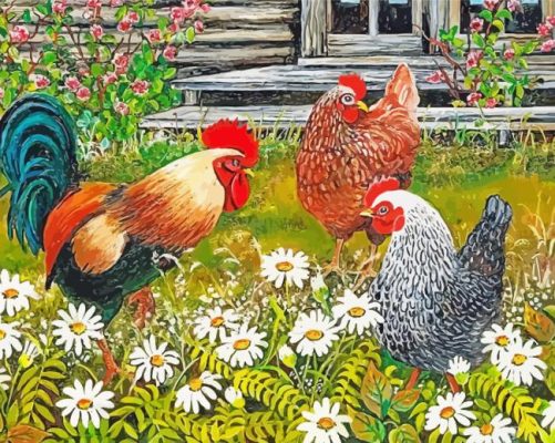 Roosters Flowers paint by number