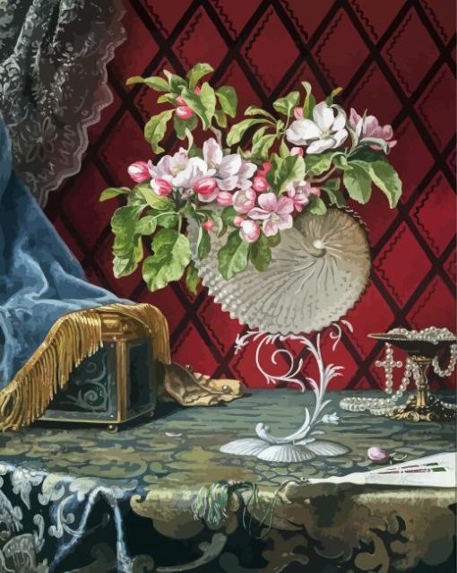 Still Life With Apple Blossoms In A Nautilus Shell Martin Johnson Heade paint by number