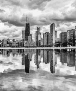 Black And White Chicago Water Reflection Paint By Numbers