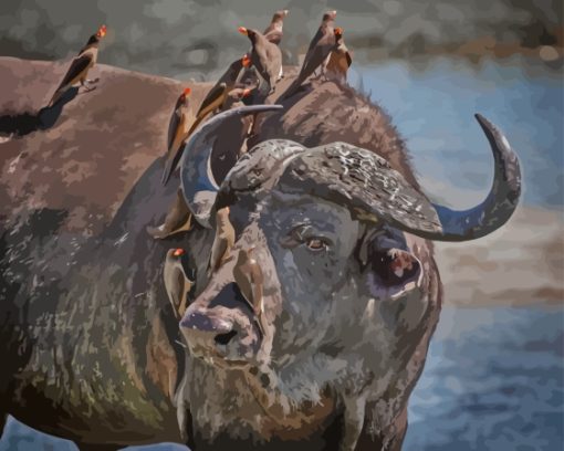 Buffalo And Red Billed Oxpeckers Birds Paint By Number