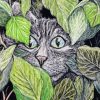 Cat Behind Leaves Art Paint By Number