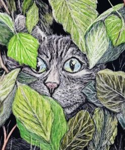 Cat Behind Leaves Art Paint By Number