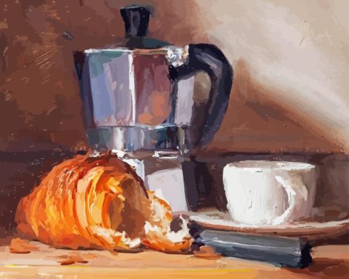 Coffee Still Life With Croissant Paint By Number