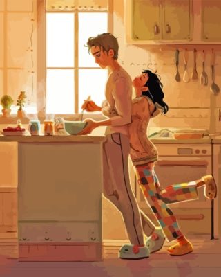 Cute Couple In Kitchen Art Paint By Number