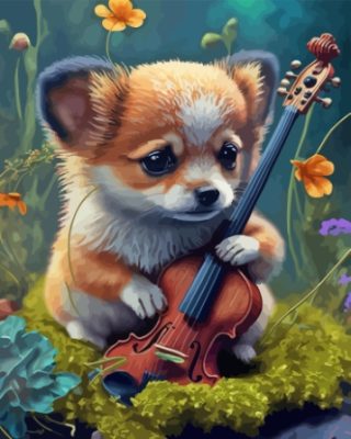 Cute Dog With Violin Paint By Number