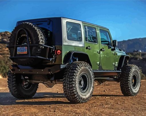 Dark Green Jeep Back Side Paint By Number