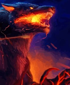 Fantasy Fire Wolf Monster Paint By Number