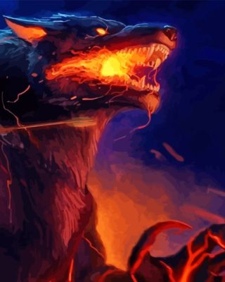 Fantasy Fire Wolf Monster Paint By Number