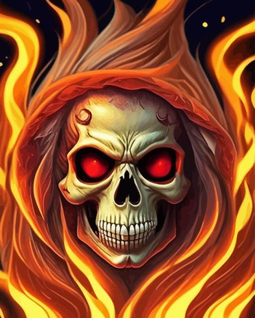 Flame Skull With Red Eyes Paint By Numbers