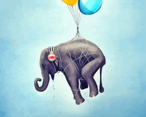 Flying Elephant With Headphones Paint By Number