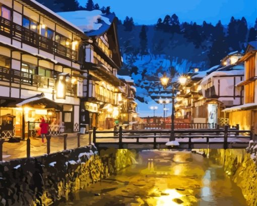 Ginzan Onsen Night Time Paint By Number