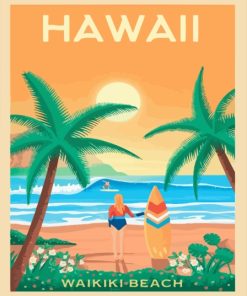 Hawaii Waikiki Beach Poster Paint By Number