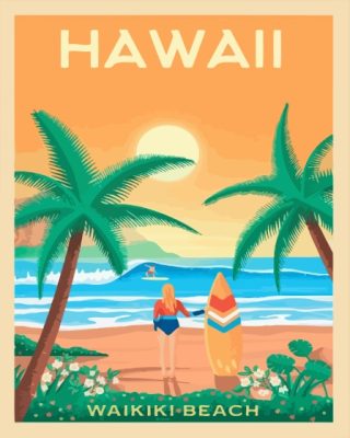 Hawaii Waikiki Beach Poster Paint By Number