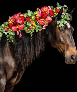 Horse And Colorful Flowers Paint By Numbers