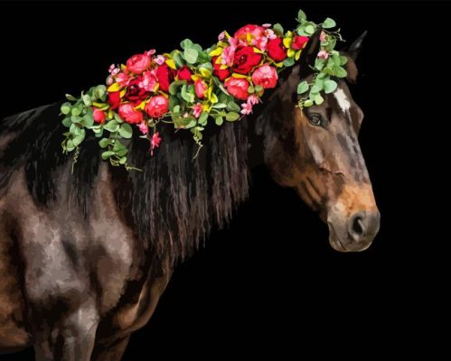 Horse And Colorful Flowers Paint By Numbers