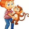 Kid And Monkey Cartoon Paint By Number