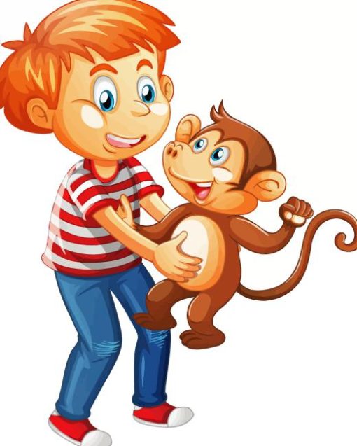 Kid And Monkey Cartoon Paint By Number