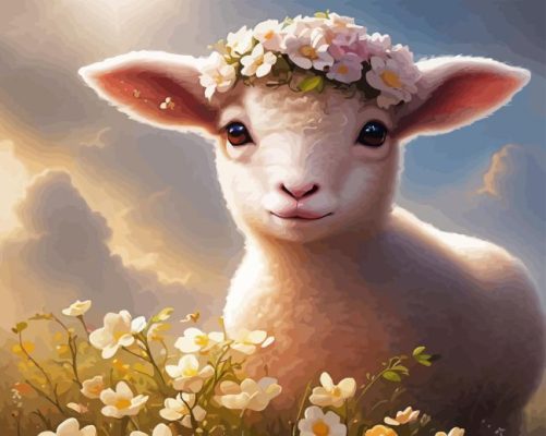 Lamb Sheep And Flowers Paint By Number