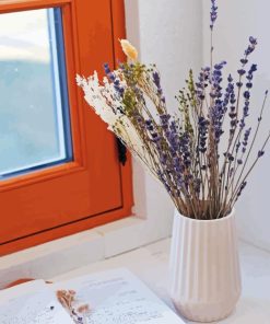 Lavender In Vase With Book And Window Paint By Numbers
