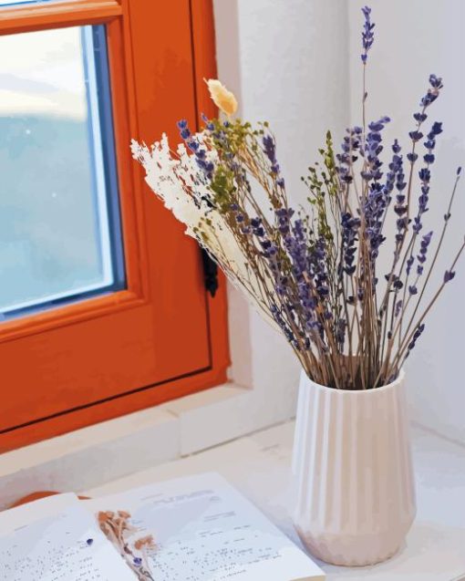 Lavender In Vase With Book And Window Paint By Numbers