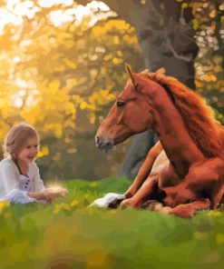 Little Girl With Brown Horse Paint By Number